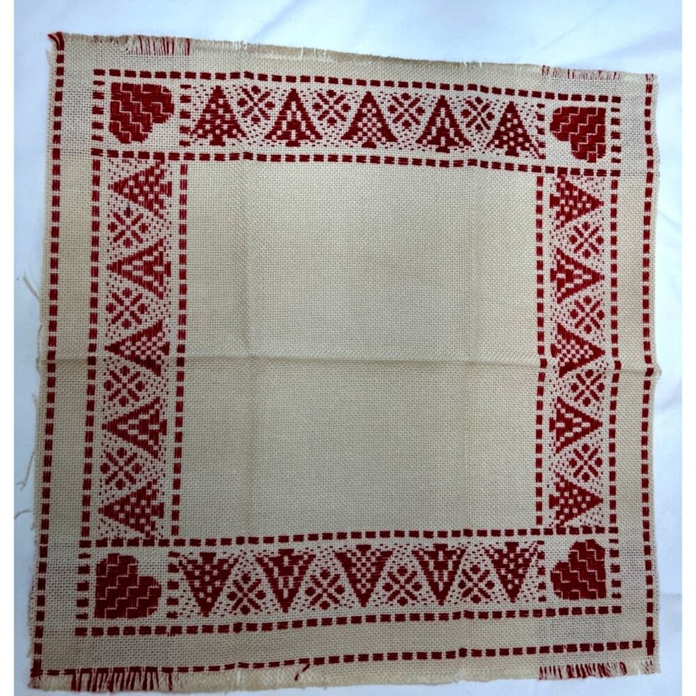 Vintage Nordic-Inspired Red & Cream Cross Stitch Fabric With Boarder